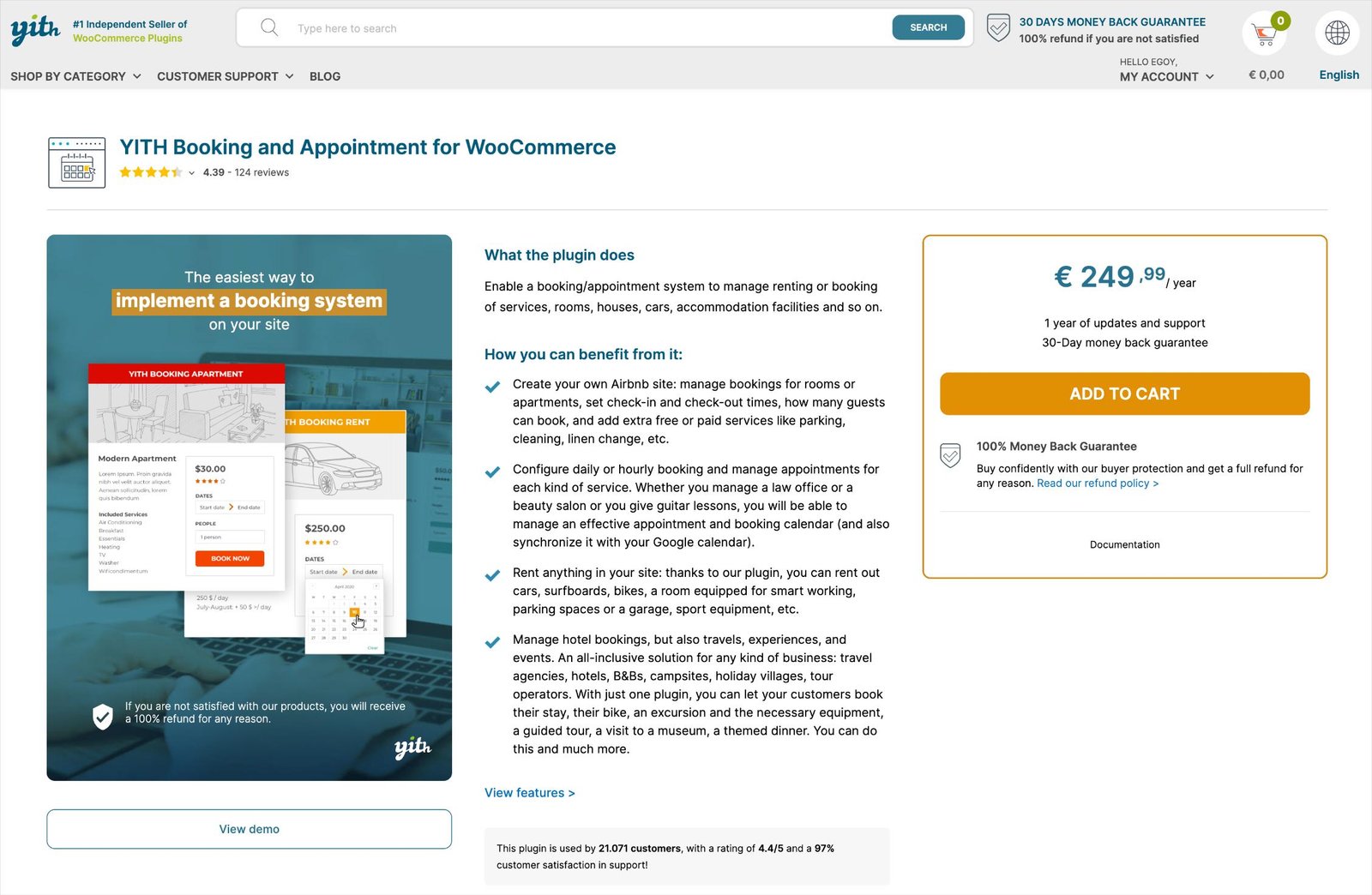 Hero image of Yith Booking & Appointment for Woocommerce. A great plugin if you're planning to build a vacation rental website.